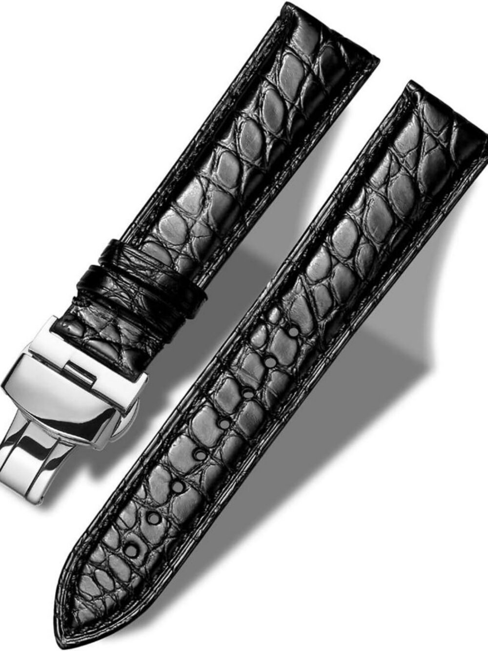 Genuine Leather Alligator & Cowhide Watch Strap, 18mm-24mm, Unisex Deployment